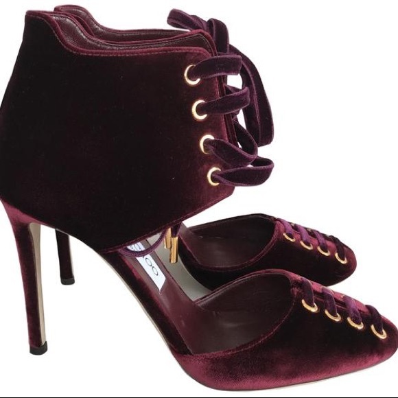 Jimmy Choo Burgundy Mari 100 Velvet Lace UpPumps